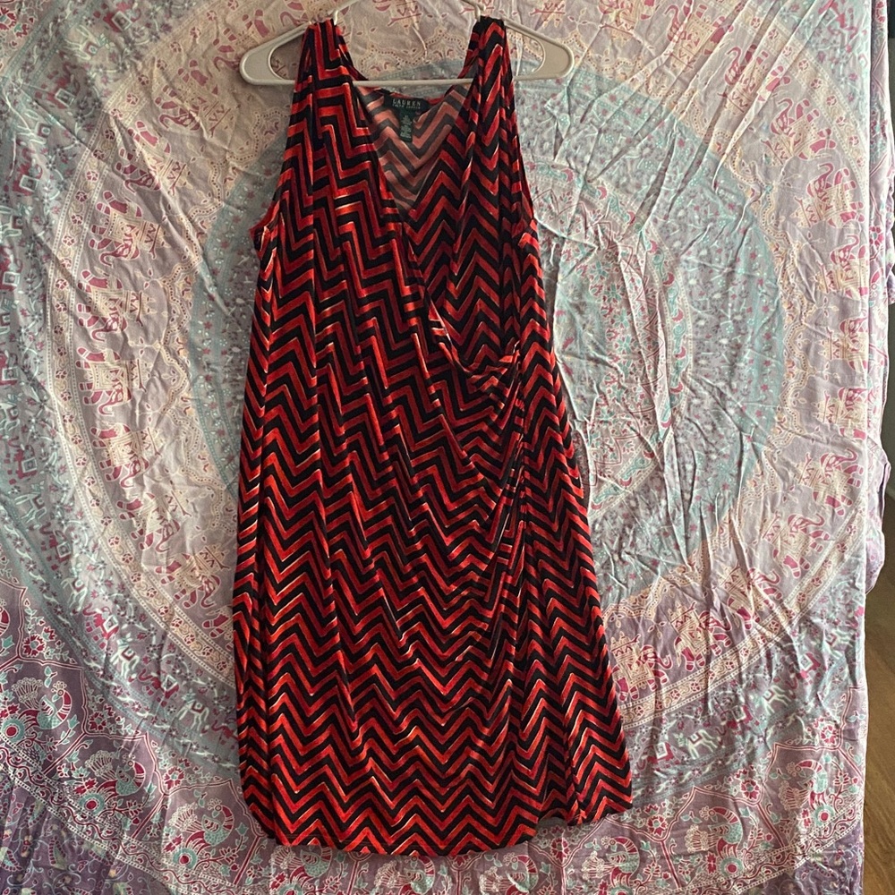 Lauren Ralph Lauren Red and Black Chevron Midi Dress